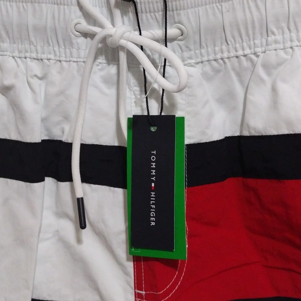 Tommy Hilfiger Men's 7” Flag Swim Trunks with Quick Dry White Size XL 🆕